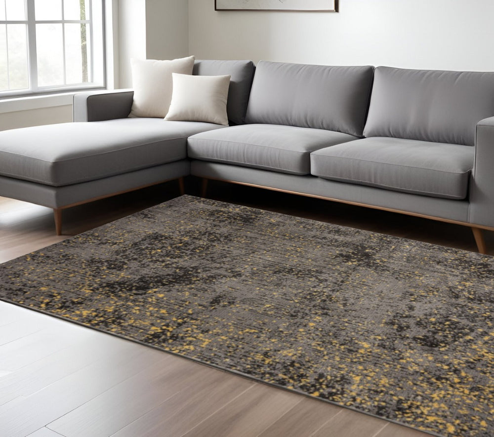 HomeRoots 8' Gray and Yellow Abstract Sprinkle Area Rug - Modern Design, Durable, Stain-Resistant & Soft Feel 8' X 10' 395769