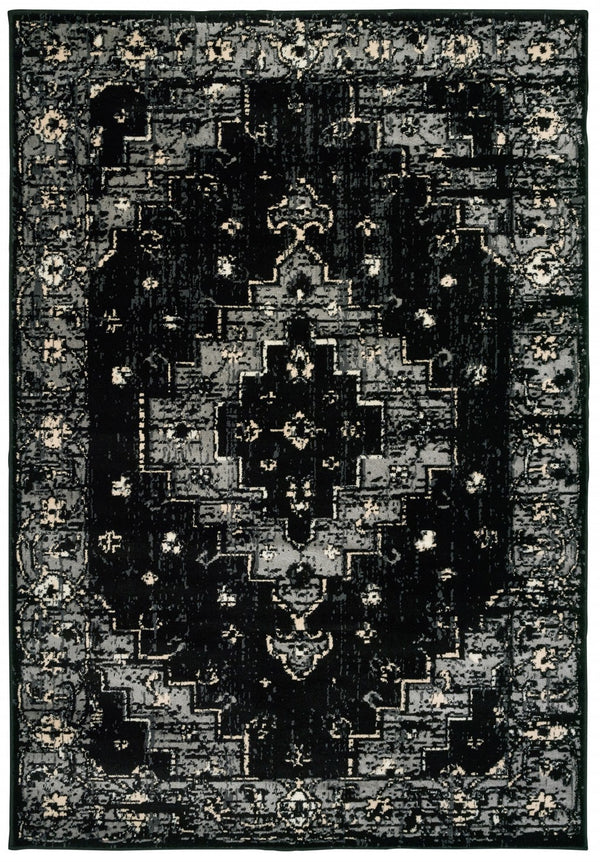 Homeroots 5' X 7' Black Medallion Oriental Area Rug  Olefin 395770