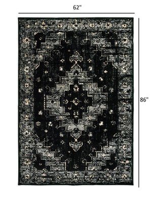 Homeroots 5' X 7' Black Medallion Oriental Area Rug  Olefin 395770
