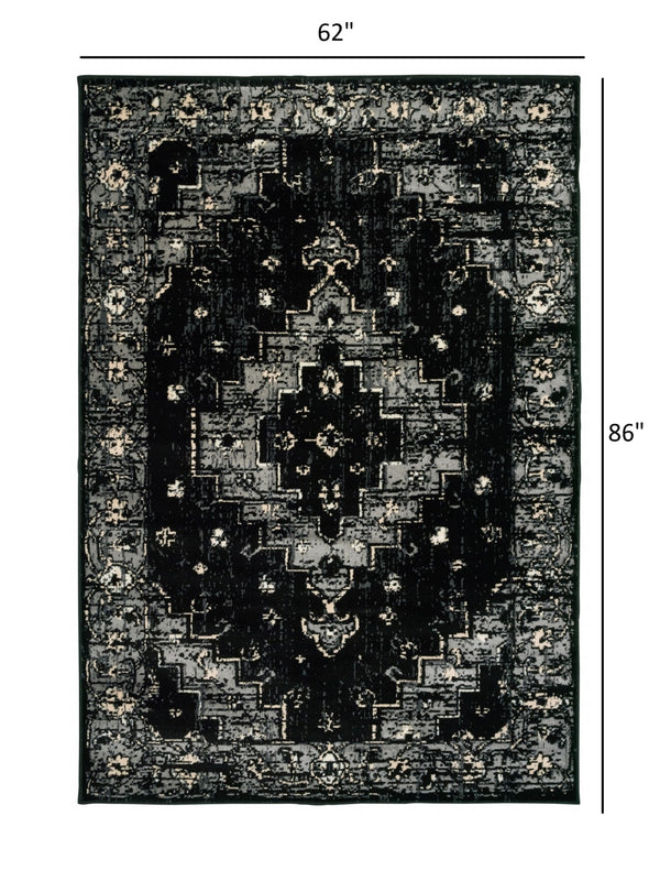 Homeroots 5' X 7' Black Medallion Oriental Area Rug  Olefin 395770