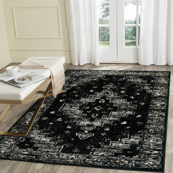 Homeroots 5' X 7' Black Medallion Oriental Area Rug  Olefin 395770