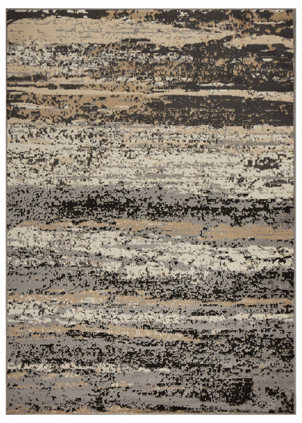 Homeroots 5' X 7' Beige And Black Abstract Desert Area Rug  Olefin 395776