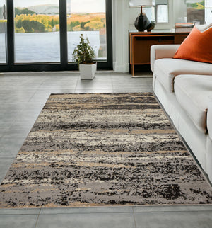 Homeroots 5' X 7' Beige And Black Abstract Desert Area Rug  Olefin 395776