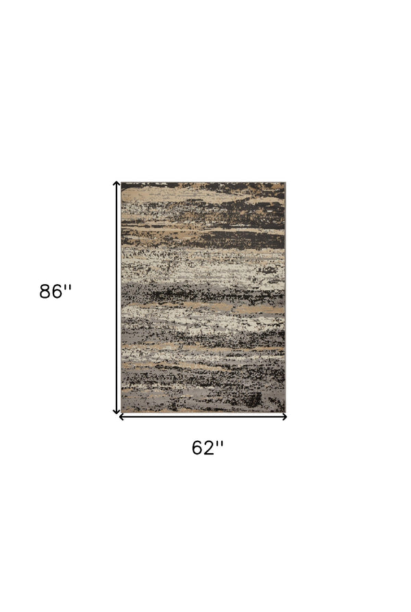 Homeroots 5' X 7' Beige And Black Abstract Desert Area Rug  Olefin 395776