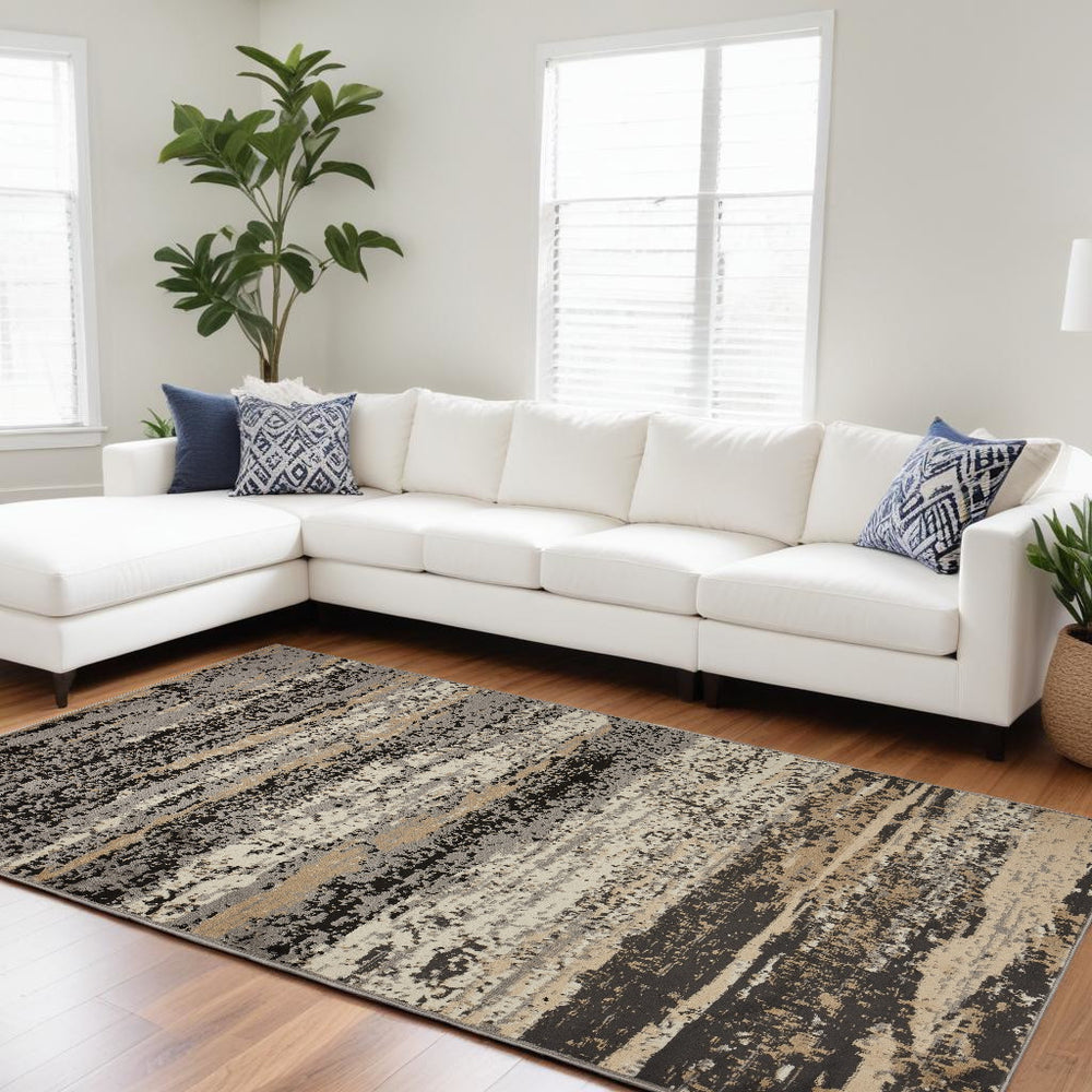 Homeroots 8' X 10' Beige And Black Abstract Desert Area Rug  Olefin 395777