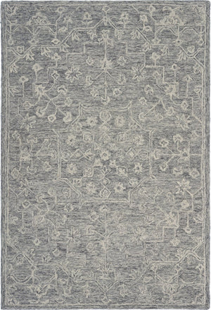 HomeRoots 5' Gray Floral Finesse Area Rug – Hand-Hooked Wool Design for Contemporary Living Spaces and Durability 5' X 7' Rectangle 395787