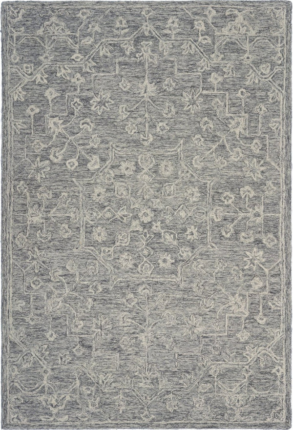HomeRoots 5' Gray Floral Finesse Area Rug – Hand-Hooked Wool Design for Contemporary Living Spaces and Durability 5' X 7' Rectangle 395787