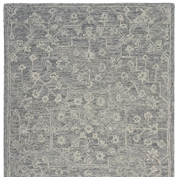 HomeRoots 5' Gray Floral Finesse Area Rug – Hand-Hooked Wool Design for Contemporary Living Spaces and Durability 5' X 7' Rectangle 395787