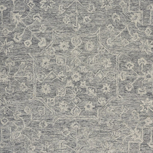HomeRoots 5' Gray Floral Finesse Area Rug – Hand-Hooked Wool Design for Contemporary Living Spaces and Durability 5' X 7' Rectangle 395787