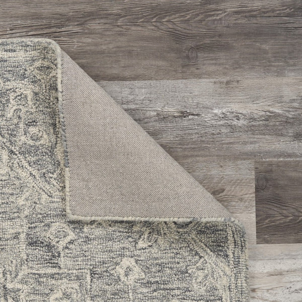 HomeRoots 5' Gray Floral Finesse Area Rug – Hand-Hooked Wool Design for Contemporary Living Spaces and Durability 5' X 7' Rectangle 395787