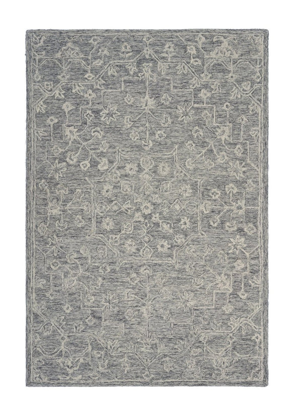 HomeRoots 5' Gray Floral Finesse Area Rug – Hand-Hooked Wool Design for Contemporary Living Spaces and Durability 5' X 7' Rectangle 395787
