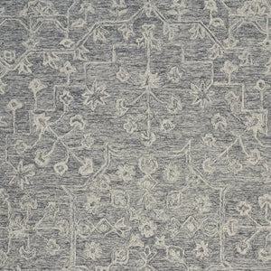 HomeRoots 5' Gray Floral Finesse Area Rug – Hand-Hooked Wool Design for Contemporary Living Spaces and Durability 5' X 7' Rectangle 395787