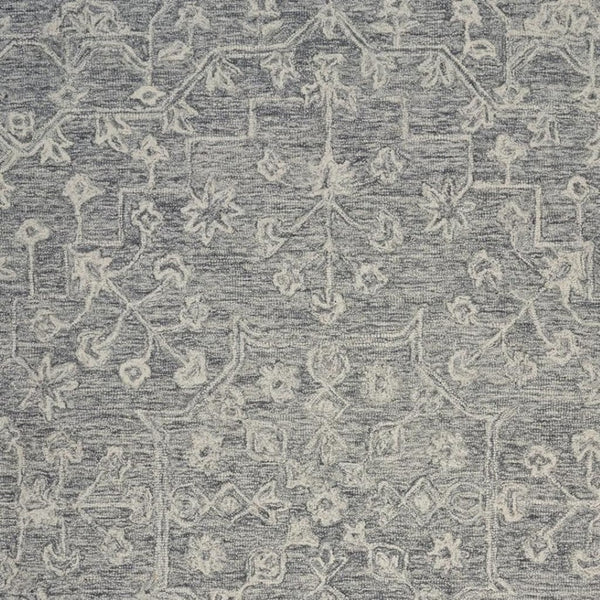 HomeRoots 5' Gray Floral Finesse Area Rug – Hand-Hooked Wool Design for Contemporary Living Spaces and Durability 5' X 7' Rectangle 395787