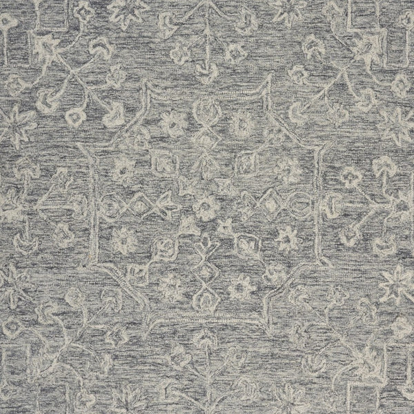 HomeRoots 5' Gray Floral Finesse Area Rug – Hand-Hooked Wool Design for Contemporary Living Spaces and Durability 8' Round Round 395789