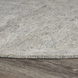HomeRoots 5' Gray Floral Finesse Area Rug – Hand-Hooked Wool Design for Contemporary Living Spaces and Durability 8' Round Round 395789