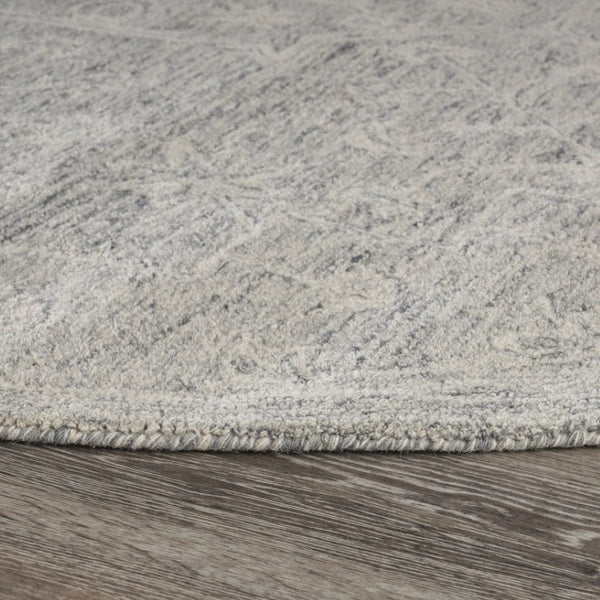 HomeRoots 5' Gray Floral Finesse Area Rug – Hand-Hooked Wool Design for Contemporary Living Spaces and Durability 8' Round Round 395789