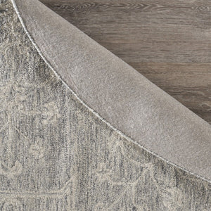 HomeRoots 5' Gray Floral Finesse Area Rug – Hand-Hooked Wool Design for Contemporary Living Spaces and Durability 8' Round Round 395789