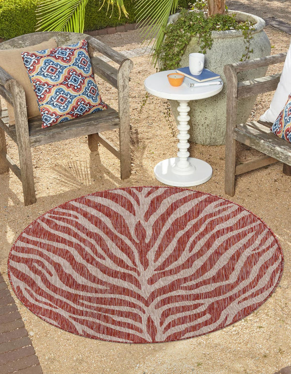 Unique Loom Outdoor Safari Tsavo Machine Made Animal Print Rug Rust Red, Ivory/Gray 10' 0" x 10' 0"