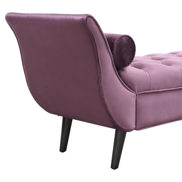 English Elm Upholstered Velvet Tufted Bench with Bolster Pillows Solid Oak Legs Bedroom Entryway Purple N761P304407P