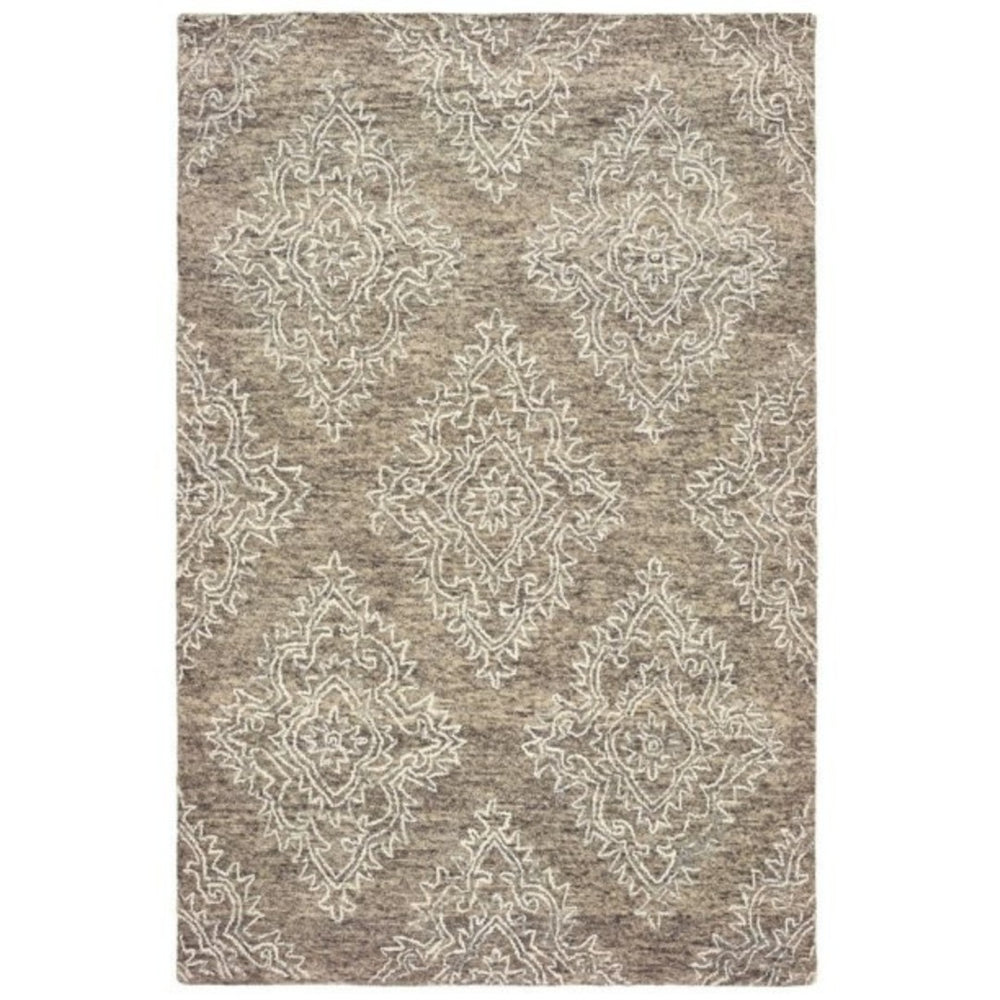 HomeRoots 9' Elegant Khaki and White Damask Area Rug - Timeless Floral Design for Modern Living Spaces 9' x 12' 395804