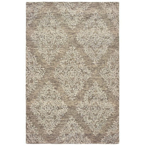 Homeroots 9' X 12' Khaki And White Damask Area Rug  Wool 395804