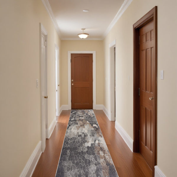 HomeRoots 2' Beige Cobblestone Pattern Runner Rug - Stylish, Durable, Low-Pile Design for High Traffic Areas 2' x 13' 395835