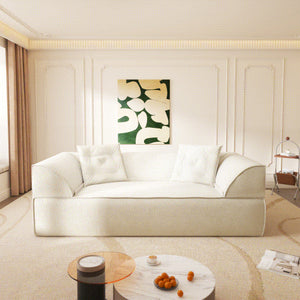 English Elm 3-in-1 Convertible Sofa Bed Sparkling Chenille 79.5" Deep Seat 3-Seater with Chaise & Pillows Beige W3219P369307