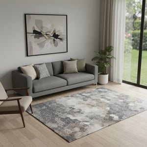 HomeRoots 2' Beige Cobblestone Pattern Runner Rug - Stylish, Durable, Low-Pile Design for High Traffic Areas 5' x 8' 395850