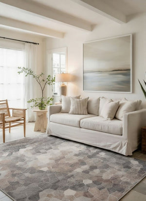 HomeRoots 2' Beige Cobblestone Pattern Runner Rug - Stylish, Durable, Low-Pile Design for High Traffic Areas 5' x 8' 395850