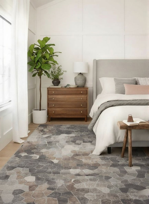 HomeRoots 2' Beige Cobblestone Pattern Runner Rug - Stylish, Durable, Low-Pile Design for High Traffic Areas 7' x 10' 395851
