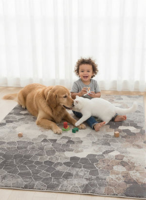 HomeRoots 2' Beige Cobblestone Pattern Runner Rug - Stylish, Durable, Low-Pile Design for High Traffic Areas 7' x 10' 395851