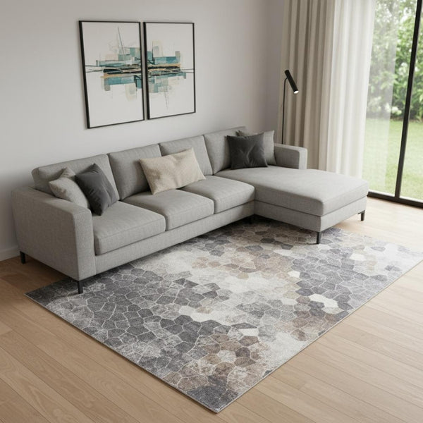 HomeRoots 2' Beige Cobblestone Pattern Runner Rug - Stylish, Durable, Low-Pile Design for High Traffic Areas 7' x 10' 395851
