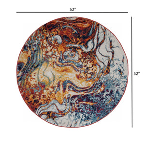 Homeroots 4' Round Brown And Blue Collision Area Rug  Polypropylene 395858