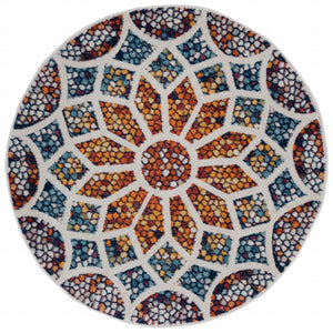 Homeroots 7' Round Multicolored Floral Mosaic Area Rug  Polypropylene 395862