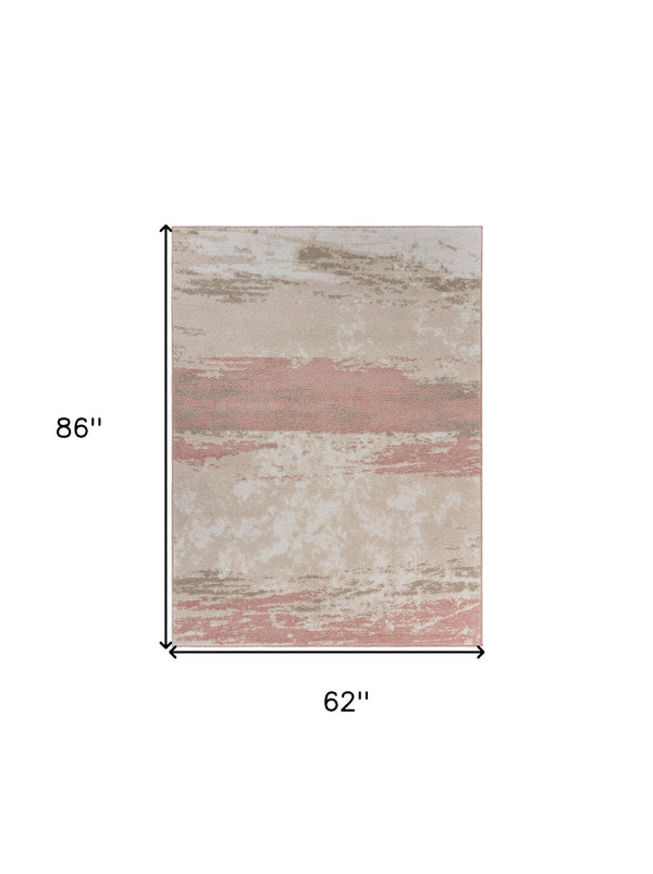 Homeroots 5' X 7' Ivory Beige And Blush Abstract Area Rug  Polypropylene 395885