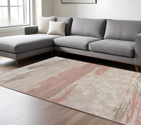 HomeRoots 8' Abstract Area Rug in Ivory, Beige & Blush - Modern Design, Soft, Durable & Stain-Resistant Comfort 8' X 10' 395886