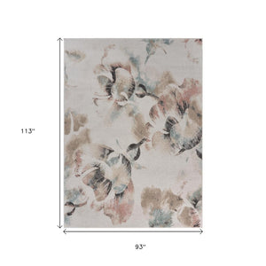 HomeRoots 8' Elegant Ivory Floral Area Rug with Watercolor Design - Soft, Durable, Stain-Resistant Comfort 8' X 10' 395894