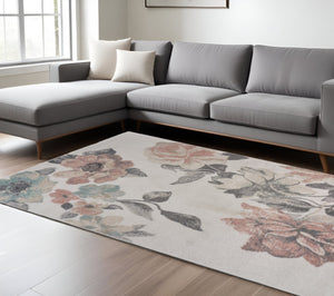 HomeRoots 8' Elegant Ivory Floral Area Rug with Watercolor Design - Soft, Durable, Stain-Resistant Comfort 8' X 10' 395894