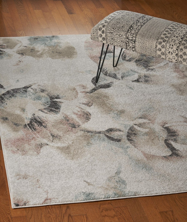 HomeRoots 8' Elegant Ivory Floral Area Rug with Watercolor Design - Soft, Durable, Stain-Resistant Comfort 8' X 10' 395894