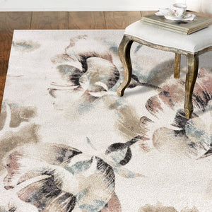 HomeRoots 8' Elegant Ivory Floral Area Rug with Watercolor Design - Soft, Durable, Stain-Resistant Comfort 8' X 10' 395894