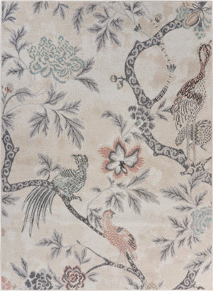 Homeroots 5' X 7' Soft Beige Birds And Trees Area Rug  Polypropylene 395895