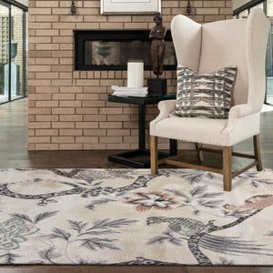 Homeroots 5' X 7' Soft Beige Birds And Trees Area Rug  Polypropylene 395895