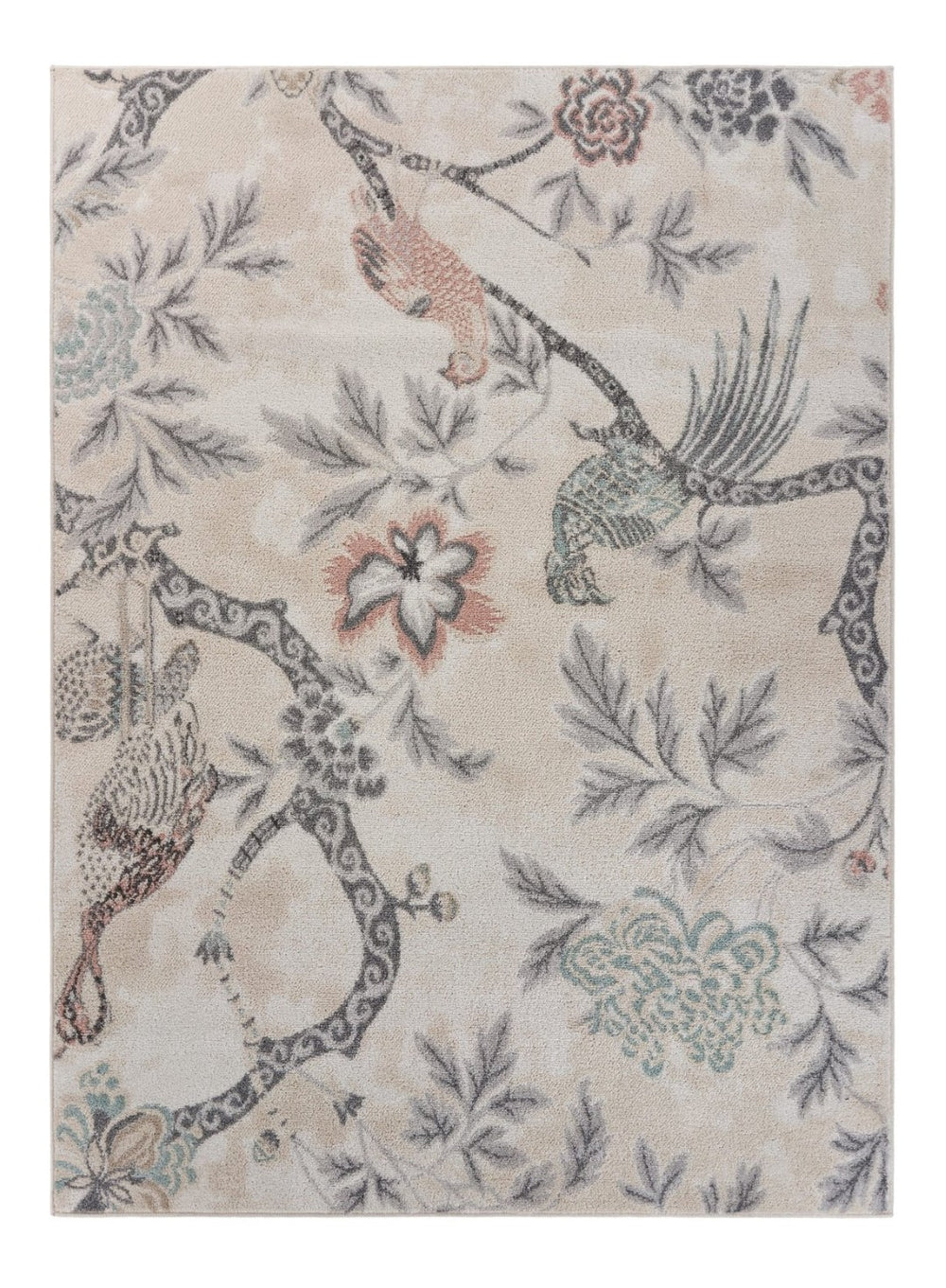 HomeRoots 8' Soft Beige Area Rug with Birds and Trees - Nature-Inspired Design for Modern and Traditional Spaces 8' X 10' 395896