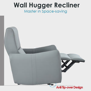 English Elm Wall Zero Wall Power Recliner Chair with Overstuffed Backrest, USB Type-C Charging Port, Space-Saving Electric Recliner for Small Rooms Blue Gray W1028S00036