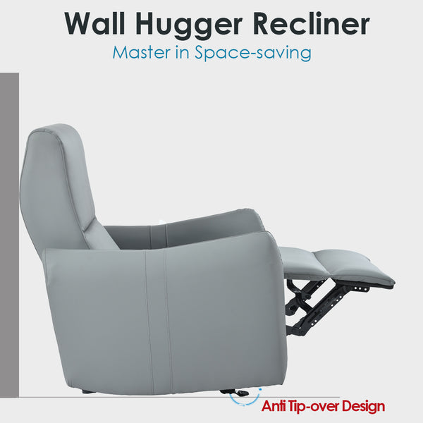 English Elm Wall Zero Wall Power Recliner Chair with Overstuffed Backrest, USB Type-C Charging Port, Space-Saving Electric Recliner for Small Rooms Blue Gray W1028S00036
