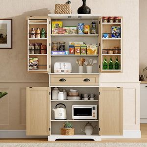 English Elm 71.8"H Farmhouse Kitchen Pantry Cabinet with X-Style Doors, Adjustable Shelves, Drawer & Anti-Tip T3771P352193