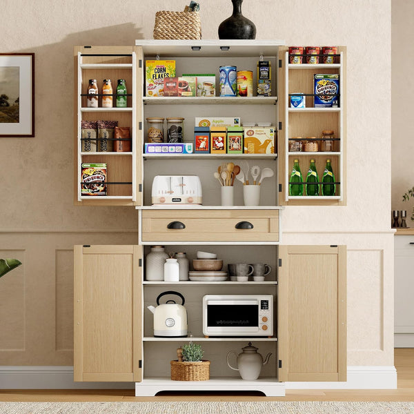 English Elm 71.8"H Farmhouse Kitchen Pantry Cabinet with X-Style Doors, Adjustable Shelves, Drawer & Anti-Tip T3771P352193