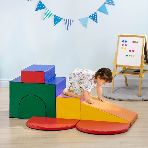 English Elm Qaba 7 Piece Foam Toddler Climbing Playset with Tunnel Ramp and Steps for Indoor Fun W2225P217353