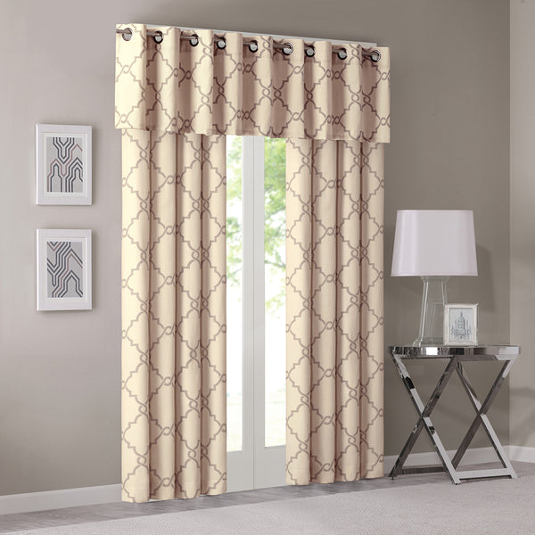 JLA Home Madison Park - Fretwork Metallic Fretwork Print Valance with Grommet Top — Textured Cotton-Blend Light Filter Beige/Grey MP41-2021