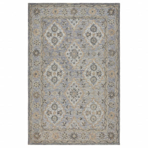 HomeRoots 5' Traditional Diamond Medallion Area Rug in Blue and Tan – Hand-Tufted Comfort for Any Room 5' X 8' 395908